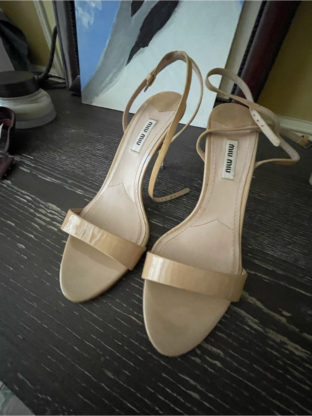 Miu Miu Beige Patent Leather Slingback Heels